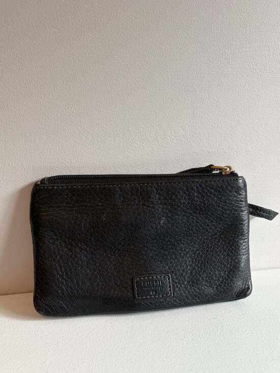 Fossil Handbags - Fossil Logan Black Leather Double Zip Clutch Wallet